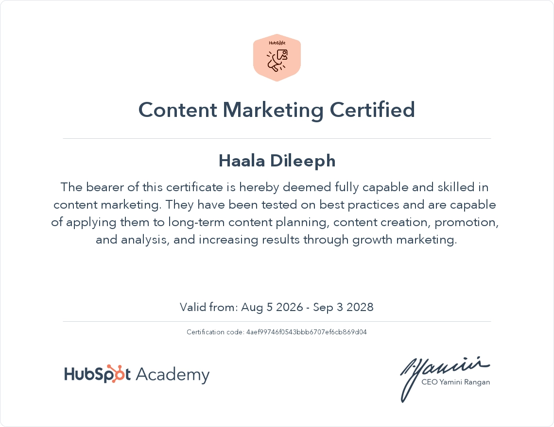 Hubspot Content Marketing Certification